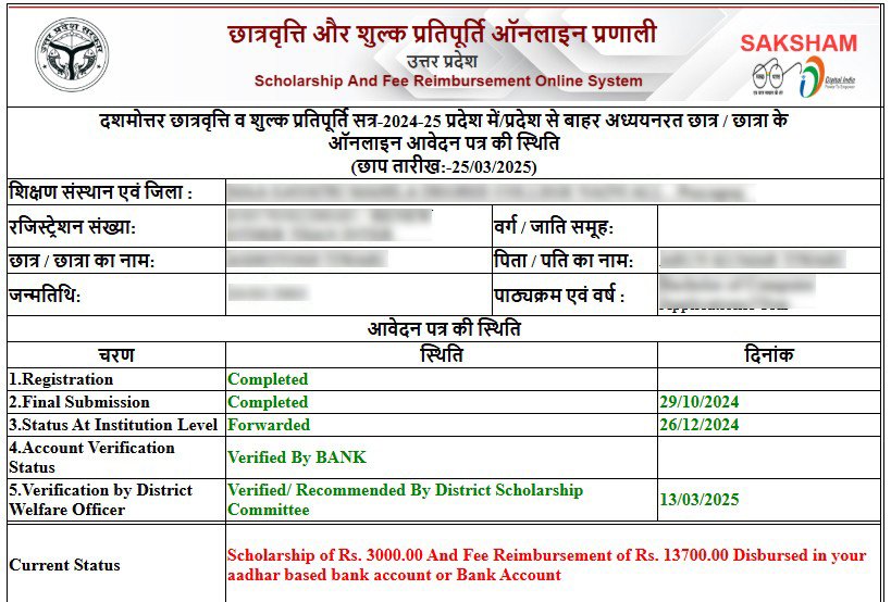 उत्तर प्रदेश स्कॉलरशिप सबकी आ रही है